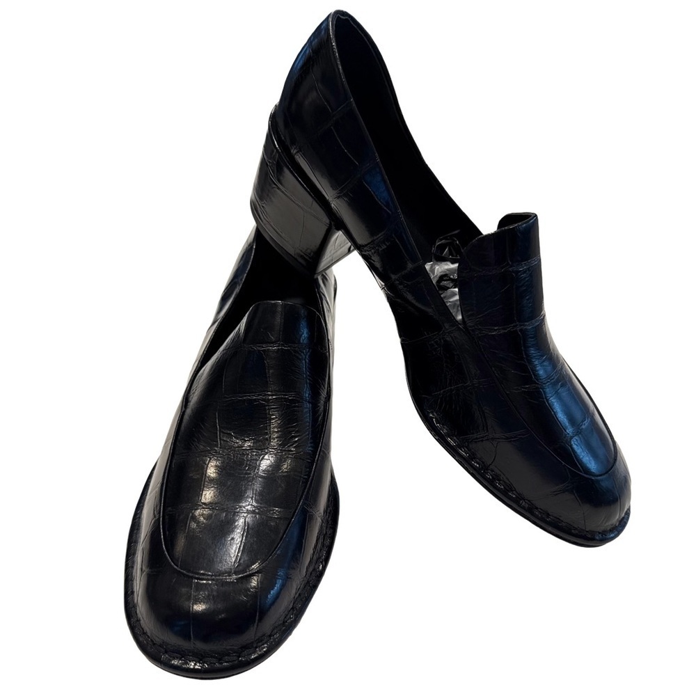 Vince Vero Cuoio Womens Black Loafers Croc Patent Leather Slip Size 8.5M